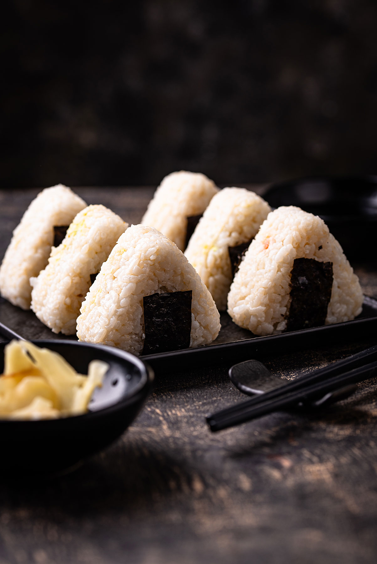 Hand-pressed rice onigiri wrapped in nori